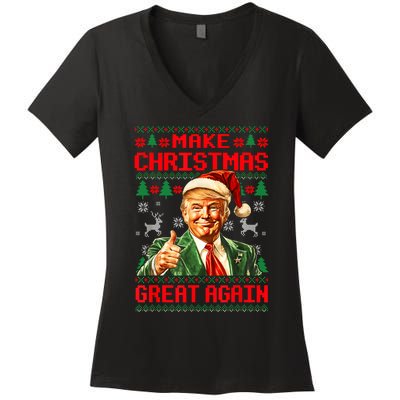 Make Christmas Great Again Pajamas Xmas Trump Santa Ugly Women's V-Neck T-Shirt