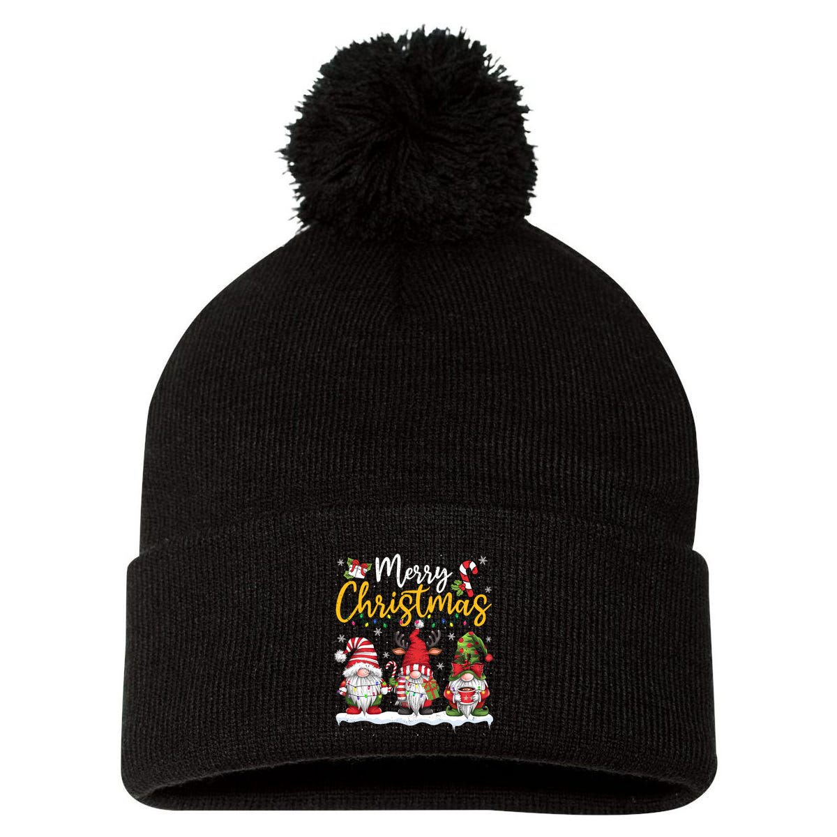 Merry Christmas Gnomes Lover Xmas Family Pom Pom 12in Knit Beanie