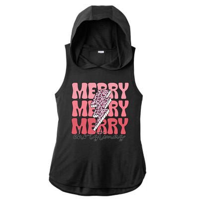 Merry Christmas Groovy Retro Lightning Bolt Ladies PosiCharge Tri-Blend Wicking Draft Hoodie Tank