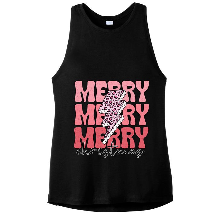 Merry Christmas Groovy Retro Lightning Bolt Ladies PosiCharge Tri-Blend Wicking Tank