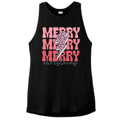 Merry Christmas Groovy Retro Lightning Bolt Ladies PosiCharge Tri-Blend Wicking Tank