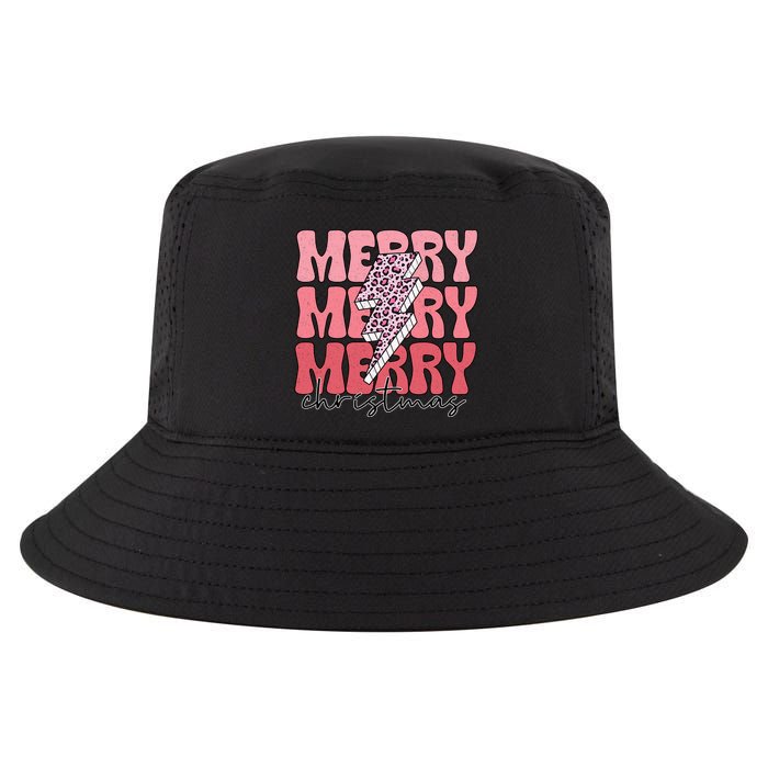 Merry Christmas Groovy Retro Lightning Bolt Cool Comfort Performance Bucket Hat