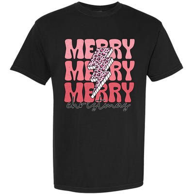 Merry Christmas Groovy Retro Lightning Bolt Garment-Dyed Heavyweight T-Shirt