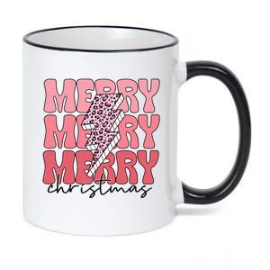 Merry Christmas Groovy Retro Lightning Bolt 11oz Black Color Changing Mug