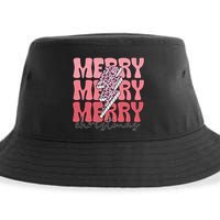 Merry Christmas Groovy Retro Lightning Bolt Sustainable Bucket Hat