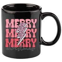 Merry Christmas Groovy Retro Lightning Bolt 11oz C Handle Ceramic Mug