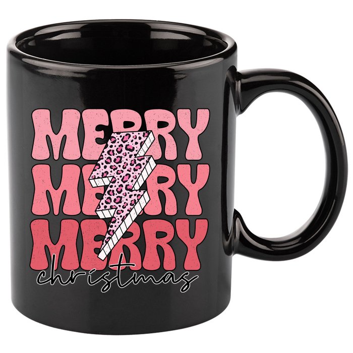 Merry Christmas Groovy Retro Lightning Bolt 11oz C Handle Ceramic Mug