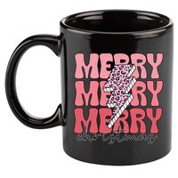 Merry Christmas Groovy Retro Lightning Bolt 11oz C Handle Ceramic Mug