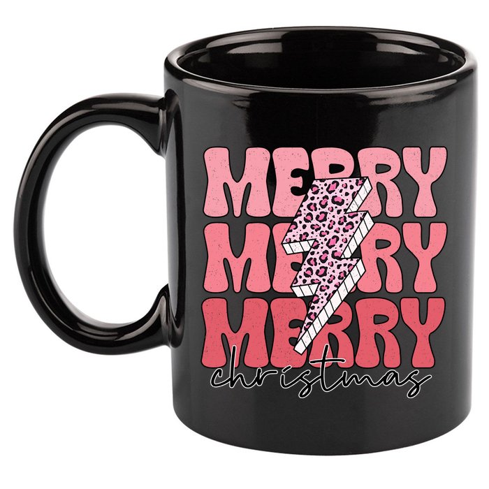 Merry Christmas Groovy Retro Lightning Bolt 11oz C Handle Ceramic Mug