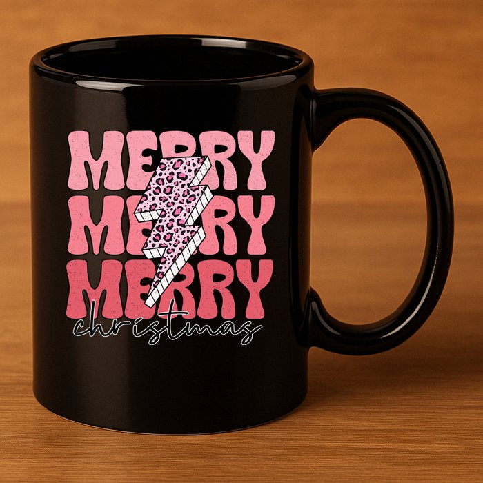 Merry Christmas Groovy Retro Lightning Bolt 11oz C Handle Ceramic Mug