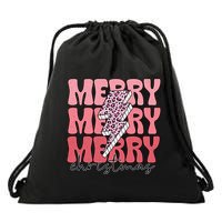 Merry Christmas Groovy Retro Lightning Bolt Drawstring Bag