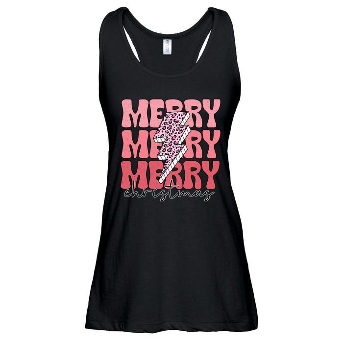 Merry Christmas Groovy Retro Lightning Bolt Ladies Essential Flowy Tank