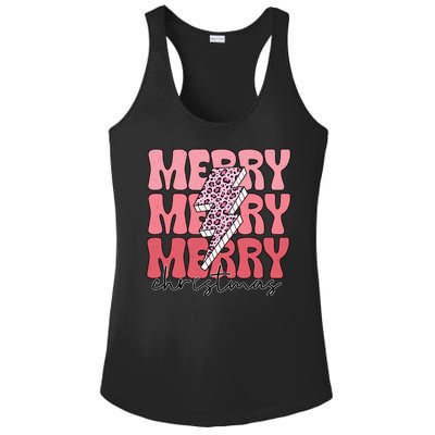 Merry Christmas Groovy Retro Lightning Bolt Ladies PosiCharge Competitor Racerback Tank