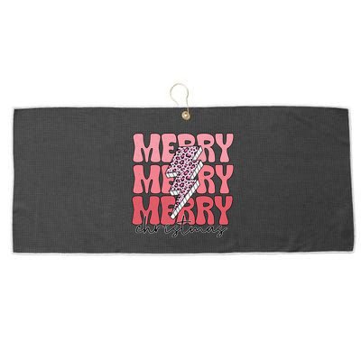 Merry Christmas Groovy Retro Lightning Bolt Large Microfiber Waffle Golf Towel