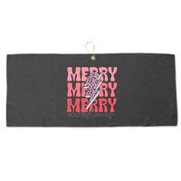 Merry Christmas Groovy Retro Lightning Bolt Large Microfiber Waffle Golf Towel