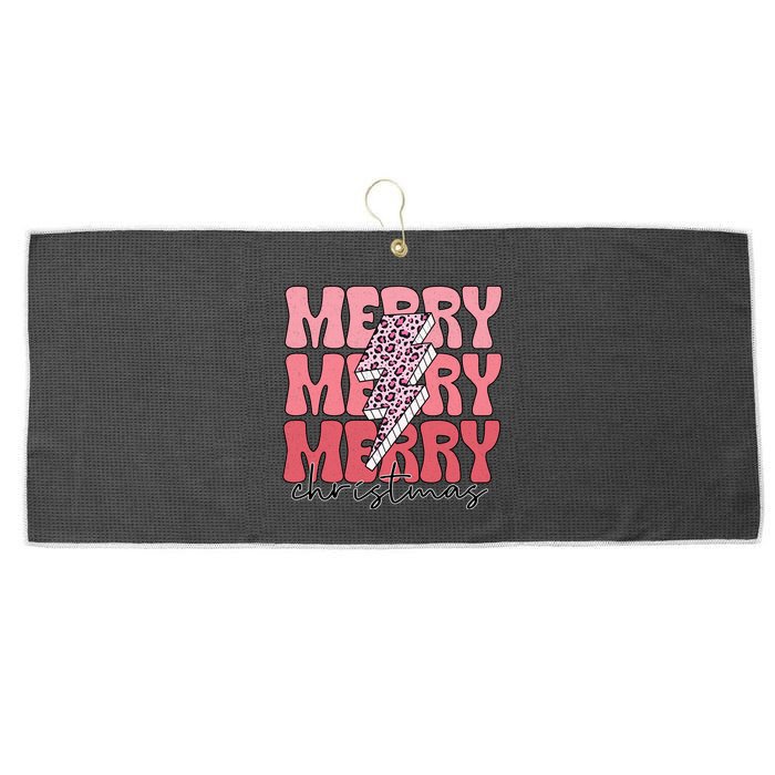 Merry Christmas Groovy Retro Lightning Bolt Large Microfiber Waffle Golf Towel