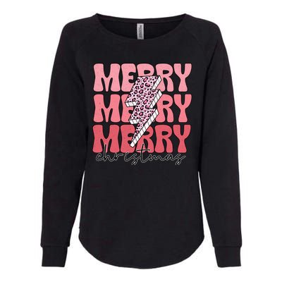 Merry Christmas Groovy Retro Lightning Bolt Womens California Wash Sweatshirt