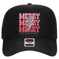 Merry Christmas Groovy Retro Lightning Bolt Trucker Hat