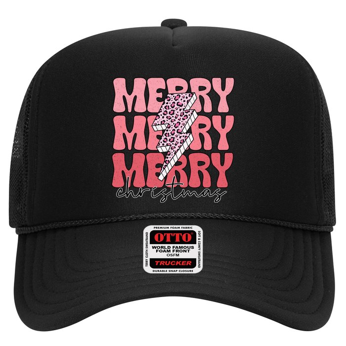 Merry Christmas Groovy Retro Lightning Bolt Trucker Hat