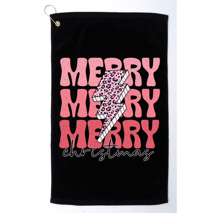 Merry Christmas Groovy Retro Lightning Bolt Golf Towel