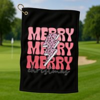 Merry Christmas Groovy Retro Lightning Bolt Golf Towel