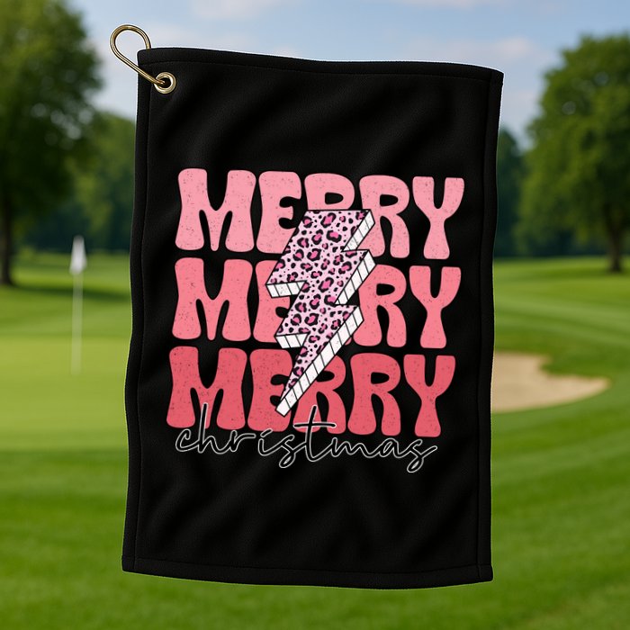 Merry Christmas Groovy Retro Lightning Bolt Golf Towel
