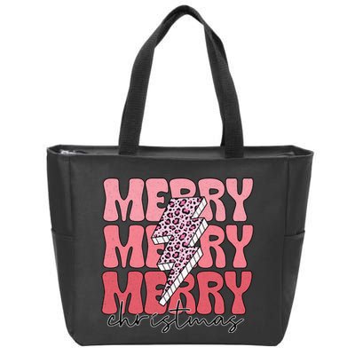 Merry Christmas Groovy Retro Lightning Bolt Zip Tote Bag