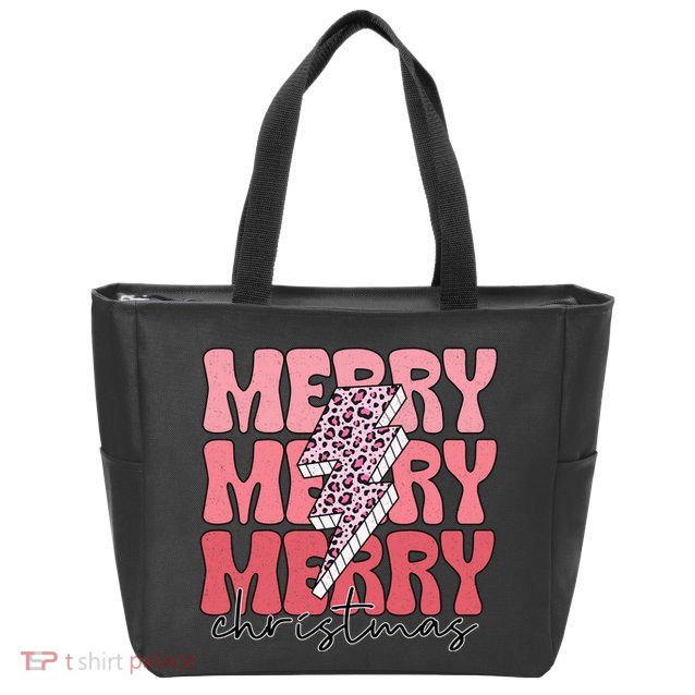 Merry Christmas Groovy Retro Lightning Bolt Zip Tote Bag