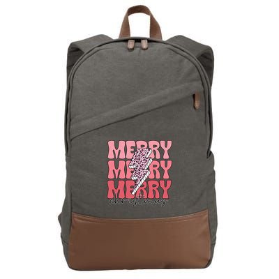 Merry Christmas Groovy Retro Lightning Bolt Cotton Canvas Backpack