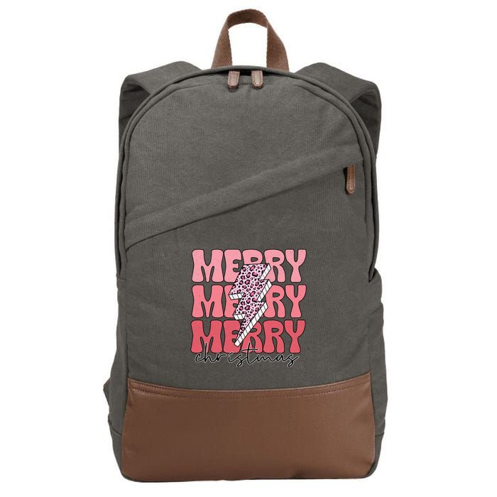 Merry Christmas Groovy Retro Lightning Bolt Cotton Canvas Backpack