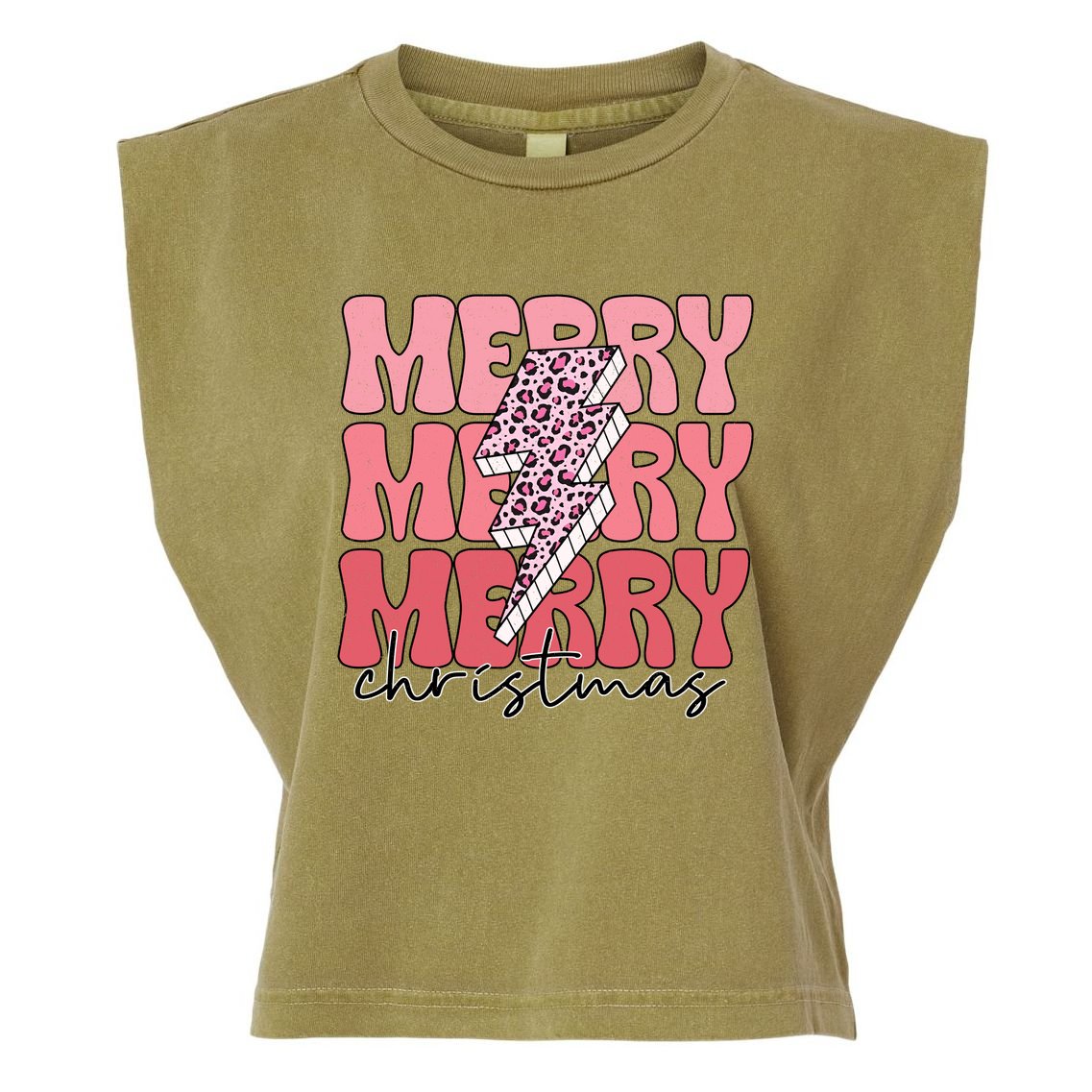 Merry Christmas Groovy Retro Lightning Bolt Garment-Dyed Women's Muscle Tee