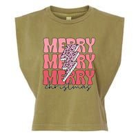 Merry Christmas Groovy Retro Lightning Bolt Garment-Dyed Women's Muscle Tee