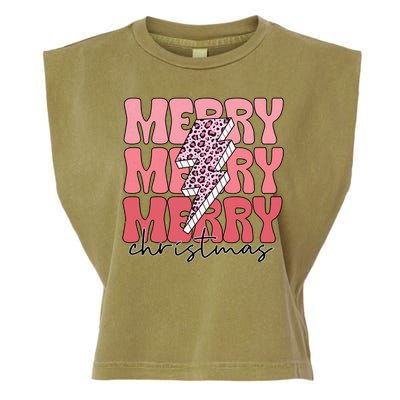 Merry Christmas Groovy Retro Lightning Bolt Garment-Dyed Women's Muscle Tee