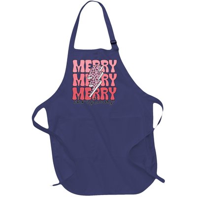 Merry Christmas Groovy Retro Lightning Bolt Full-Length Apron With Pockets