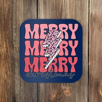 Merry Christmas Groovy Retro Lightning Bolt Coaster