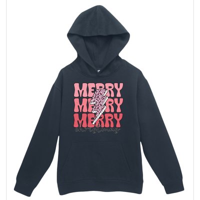 Merry Christmas Groovy Retro Lightning Bolt Urban Pullover Hoodie