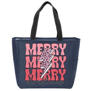 Merry Christmas Groovy Retro Lightning Bolt Zip Tote Bag