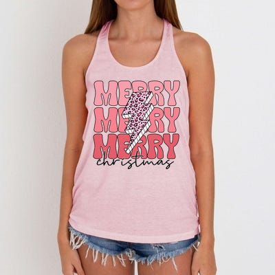 Merry Christmas Groovy Retro Lightning Bolt Women's Knotted Racerback Tank