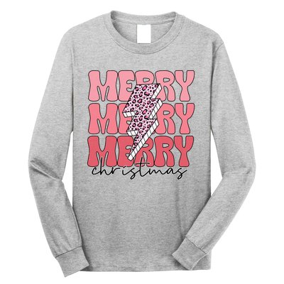 Merry Christmas Groovy Retro Lightning Bolt Long Sleeve Shirt