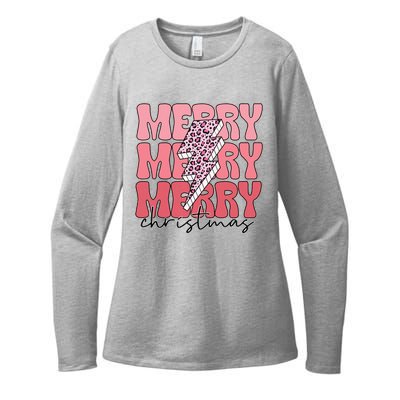 Merry Christmas Groovy Retro Lightning Bolt Womens CVC Long Sleeve Shirt