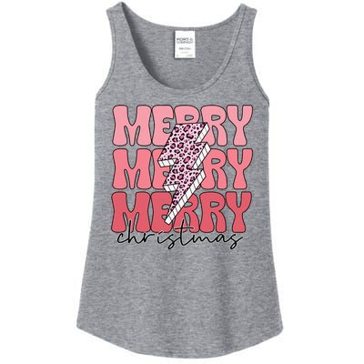 Merry Christmas Groovy Retro Lightning Bolt Ladies Essential Tank