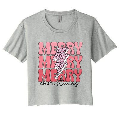 Merry Christmas Groovy Retro Lightning Bolt Crop Top