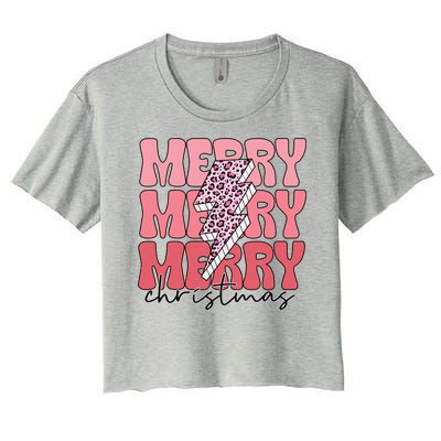 Merry Christmas Groovy Retro Lightning Bolt Women's Crop Top Tee