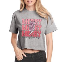 Merry Christmas Groovy Retro Lightning Bolt Crop Top