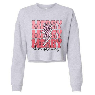 Merry Christmas Groovy Retro Lightning Bolt Cropped Pullover Crew