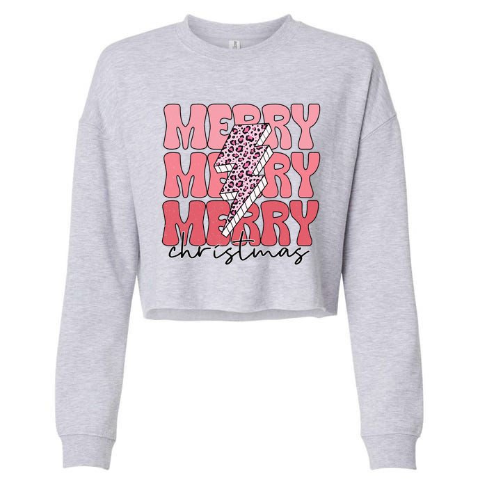 Merry Christmas Groovy Retro Lightning Bolt Cropped Pullover Crew