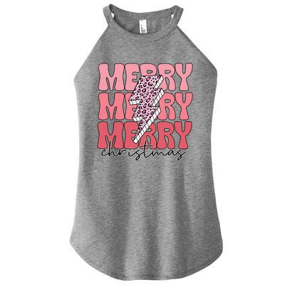 Merry Christmas Groovy Retro Lightning Bolt Women's Perfect Tri Rocker Tank