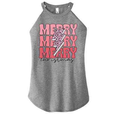 Merry Christmas Groovy Retro Lightning Bolt Women's Perfect Tri Rocker Tank