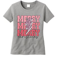 Merry Christmas Groovy Retro Lightning Bolt Womens T-Shirt