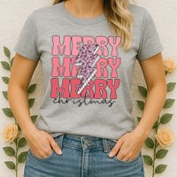 Merry Christmas Groovy Retro Lightning Bolt Womens T-Shirt